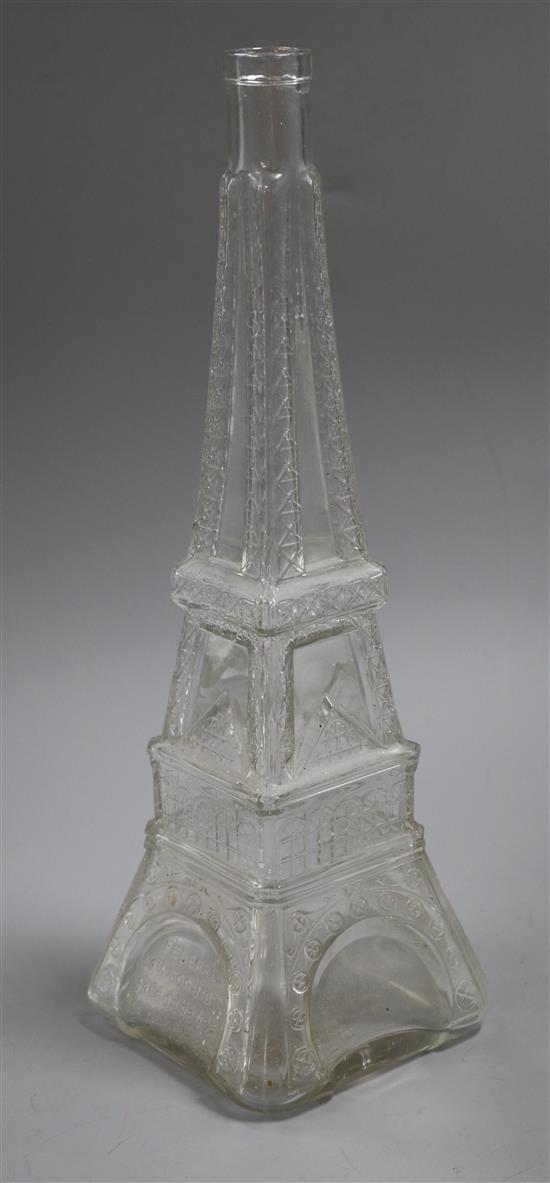 A Benoit Sevres Toulouse French glass oil bottle and stopper in the form of The Eiffel Tower height 40cm